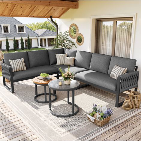 Modulares Gartenset 5-6 Plätze grau mit abnehmbaren Kissen HAVRYA (1/5)