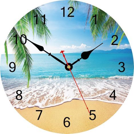 34 cm Sommer-Palmen-Wanduhr, tropische hawaiianische Küstenuhren, leise, nicht tickend, leicht ablesbare Wanduhr für Küche/Schlafzimmer/Wohnzimmer (1/5)