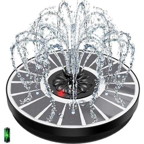 Fontaine Solaire avec LED Indicateur, 3.5W 2000mAh Batterie Extérieur Flottante Pompe Bassin Solaire, Fontaine Exterieur avec 8 Buses & Tiges Fixes pour Patio (Noir)