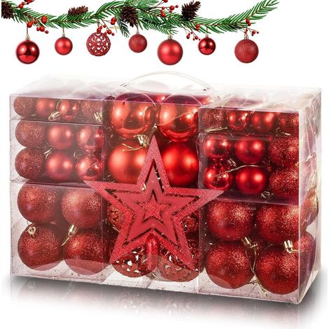 Weihnachtskugel-Set, 101-teiliger Weihnachtsbaumschmuck, Weihnachtskugeln mit roter Weihnachtskugel und sternförmiger Baumspitze, perfekt für die Weihnachtsdekoration im Innen- und Außenbereich
