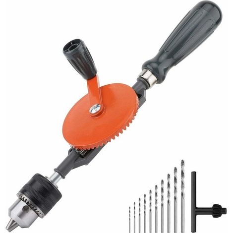 Perceuse à main, 1,5 à 10 mm (3/8 po), en acier moulé, à double engrenage, pour plastique et bois, orange (1/5)