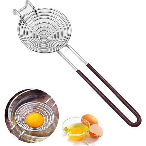 Separatore di tuorli in due pezzi, in acciaio inox con manico, adatto per cucinare e per uso in cucina, colore marrone scuro. (1/5)