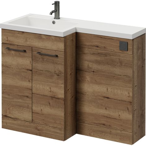 Napoli 460 Tobacco Oak 1100mm 2 Door Vanity Unit Toilet Suite with Left Hand Square Lucia Basin - 1100mm - Gunmetal Grey 160mm HandleWithout Kingston Toilet Pan
