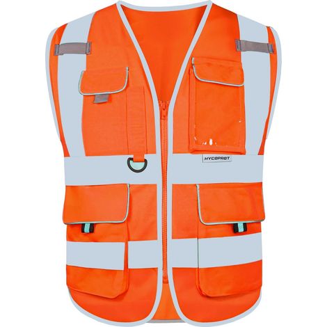 Gilets de Sécurité Gilet de Sécurité Haute Visibilité Sécurité Gilet Réfléchissant Executive Manager Workwear Veste Zip Poche Porte badge Gilets de Sécurité Normes EN ISO 20471 Class 2 (1/5)