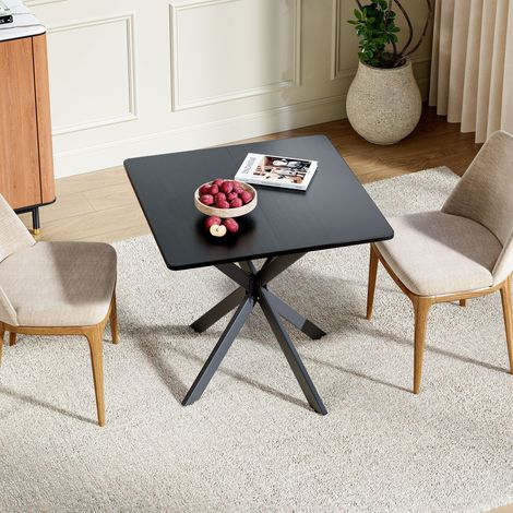 Table à Manger Carrée Design Industriel - Table Haute de Cuisine et Salle à Manger avec Pied Central en Métal en X et Plateau Épais, Bureau de Bureau - 80x80x75cm - Noir (1/5)