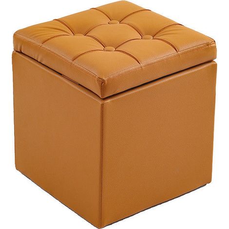 Pouf, Cube, Repose-Pieds – Dimensions: 30 x 30 x 35 cm (Orange)