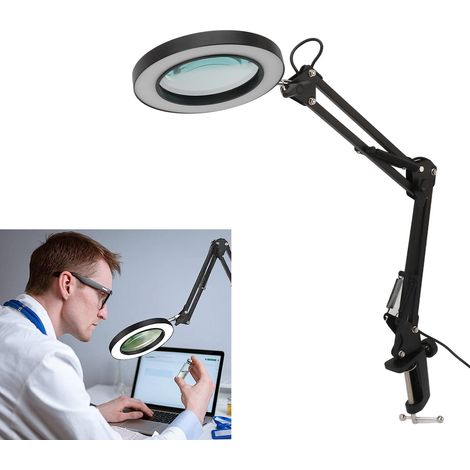 Lampe loupe à pince 10X avec 3 modes de couleur et lentille en verre LED réglable en continu pour les travaux de précision, les réparations et la lecture. (1/5)