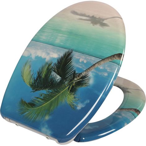 Abattant de toilette à fermeture amortie, motif tropical Palm Beach, matériau UF, revêtement hygiénique facile à nettoyer, dimensions standard (1/5)
