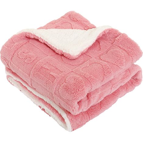 Sollbry Manta polar coral suave y esponjosa, ligera, de sherpa, para sofá y coche, de doble capa, cálida, rosa, 110 x 100 cm (1/5)
