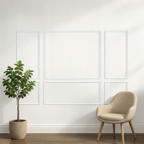 Molduras Decorativas para Pared 3 Juegos, 58 x 143 cm 58 x 58 cm, Paneles de Revestimiento Precortados, Listo para Montar, para Pared de Acento Decoración de Interiores Salón Dormitorio, Blanco (1/5)