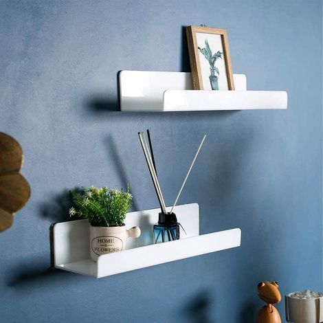 Étagère Murale Suspendue, Lot de 2,Décoration Salon, Longueur 30 cm, Tablette Flottante, pour Cadres Photo, Salon, Bureau, Salle de Bain, Cuisine, Blanc Brillant (1/4)