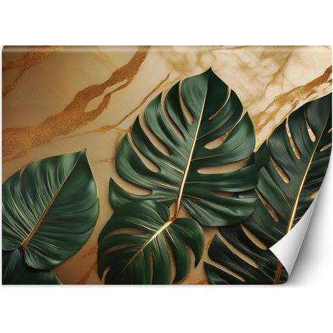 Fototapete grüne Blätter auf einem Marmor-Hintergrund 100x70 cm
