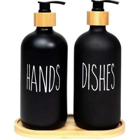 Set mit 2 Seifenspendern aus Glas, 500 ml, Küchenset, Pumpflasche für Handseife (1/4)