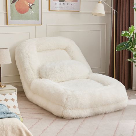 Sillón de suelo convertible 102 x 89 x 98 cm, tela de peluche beige, FloraGrace (1/5)
