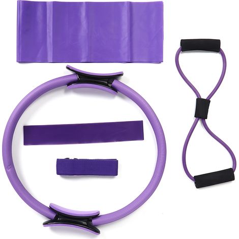 Lot de 5 anneaux de Pilates en latex, ceinture extensible de résistance pour étirement, extenseur pectoral avec corde élastique (1/5)
