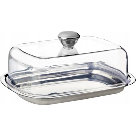 Beurrier transparent en acier inoxydable avec couvercle 15,5 x 11,5 cm