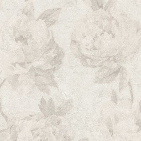 Carta da parati floreale Profhome 791673 Carta da parati TNT goffrata a caldo leggermente strutturata con ornamenti floreali opaca bianco grigio-chiaro 5,33 m2