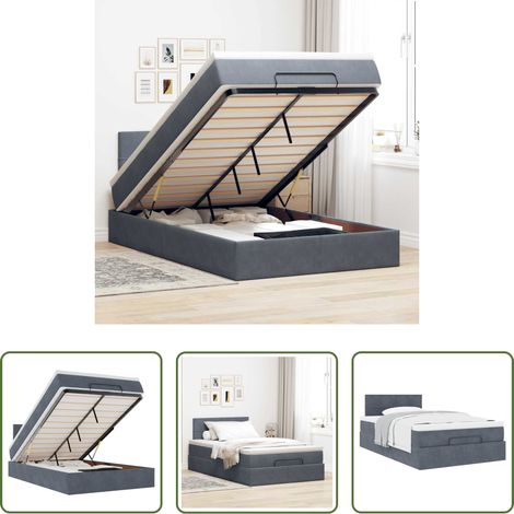 vidaXL Samt - Ottoman-Bett mit Matratze Dunkelgrau 120x200 cm Samt (1/5)