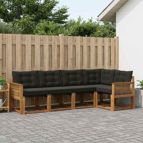 vidaXL Outdoor-Sofagarnitur 5 Stk. Natürlich und Schwarz (1/5)