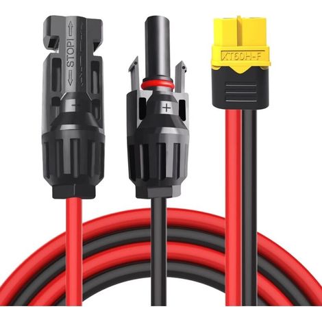 Cable de charge solaire XT60 adaptateur vers connecteur solaire male femelle, fil d'extension 12 AWG 3 m pour batterie, centrale électrique portable, générateur solaire (1/3)