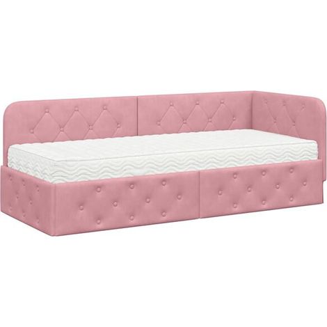 Cadre de lit d'angle rose, 80 x 200 cm, velours. (1/5)