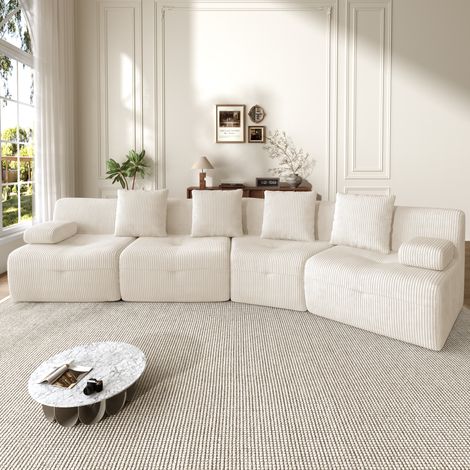 Canapé modulable 4 places en velours côtelé, modules d'assise combinables, sans montage, confort optimal, charge max 400 kg pour salon, séjour et appartement (1/5)