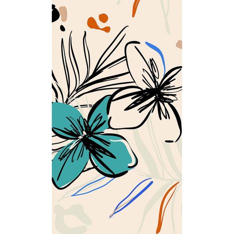 Poster intissé - dessin de fleurs bleues et fougère en peinture 150 x 270 cm (1/3)