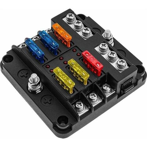 6 Voies Boîte Fusibles 12V, Porte Fusible Blocs Fusible Lame avec 16 Fusibles 6 Voyants LED Couvercle de Protection pour 12V/24V Voiture Automobile Bateau Marine Camion SUV..