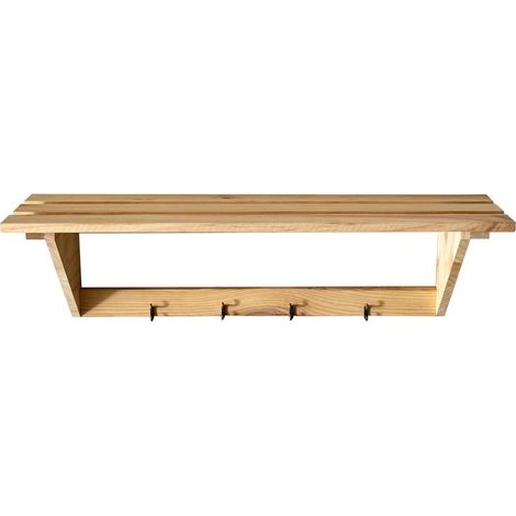 Hat & Coat Shelf Kit, 4 Hooks, Natural Sanded Pine - L22 x W80 x H22 cm