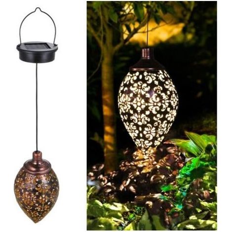 Pair Lanterne portative - Lanterne Solaire Jardin Décoration Extérieur Étanche Luminaire Solaire (Olive) - pendaison (1/4)