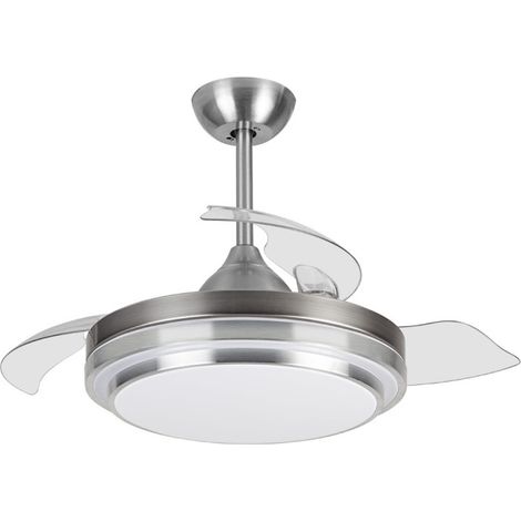 Ventilateur de plafond avec lumière LED Orgebozo  Télécommande  Silencieux  3 pales rétractables de 105 cm  Mode Hiver-Été