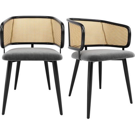 CAIziLot de 2 chaises de salle à manger avec dossier en rotin, coussin d’assise en velours, confortables et respirantes, style moderne et épuré, adaptées aux restaurants, salons et cafés (1/5)