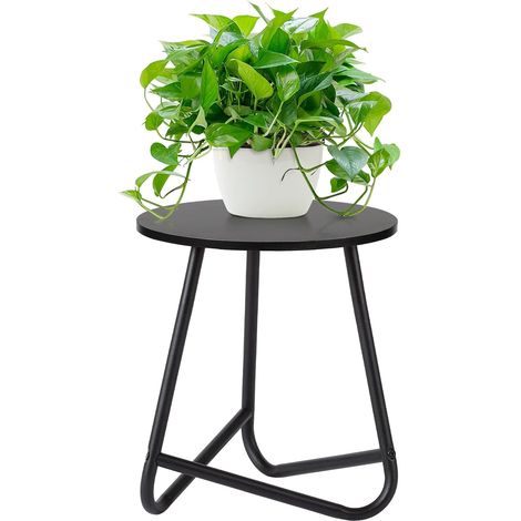 Support Rond en Métal pour Plantes de 35 cm,Petit Support pour Fleurs,étagère en Bois pour Plantes, étagère Moderne pour Plantes d'intérieur pour Salon,Balcon et Bureau,Noir (1/5)