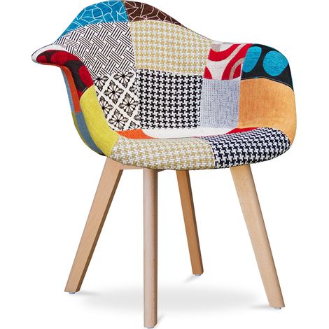 Esszimmerstuhl mit Armlehnen und Patchwork-Bezug - Pixi Multicolor