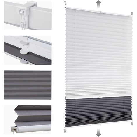Sekey Plissee Doppelplissee Day+Night Verdunkelung ohne Bohren verspannt Lichtschutz, Klemmfix, ohne Bohren, Klemmfix, Lichtdurchlässig und 100% Verdunkelnd Verdunkelung, 85 x 130 cm