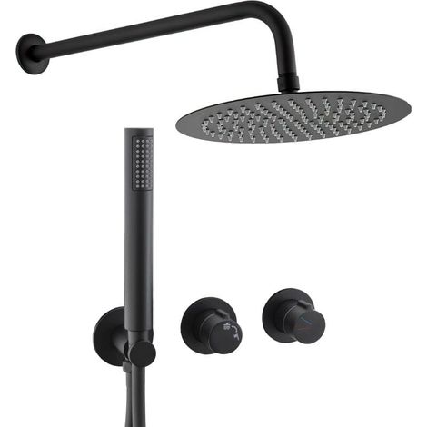 Conjunto de ducha monomando empotrada a pared GRAMOLA negro mate Ø 25 cm (1/2)