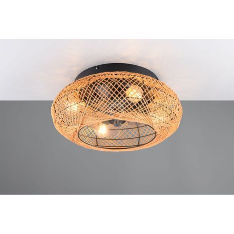 LILLESAND VENTILATORE E PLAFONIERA 4 LUCI ATTACCO E27 DIFFUSORE MATERIALE NATURALE CON TELECOMANDO MULTIFUNZIONE CON FUNZIONE DI INVERSIONE DI ROTAZIONE X FUNZIONE INVERNALE CON MOTORE DC D.50CM