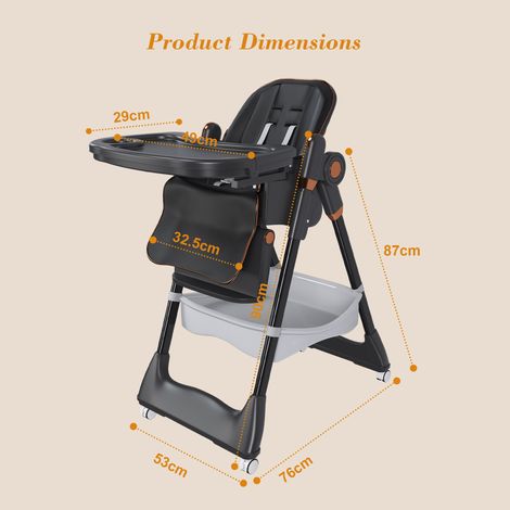 Chaise haute réglable pour bébé de 0 à 6 ans – Chaise haute portable avec harnais de sécurité, roues silencieuses et verrouillables et nettoyage facile pour une utilisation à domicile (Noir) (1/4)