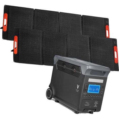 Tragbare Powerstation mit zwei Solarpanels, 3072-Wh-LiFePO4-Akku und 3000-W-Ausgang für Zuhause, Camping und Wohnmobil (1/5)