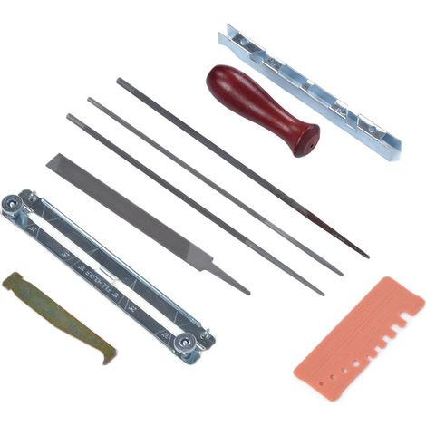 Ensemble de 10 outils d'affûtage de chaîne de tronçonneuse et de lime (manches avec spécifications incluses)