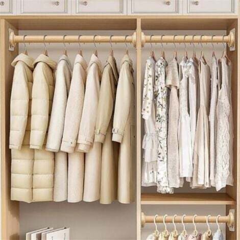 Verstellbare Kleiderstangen in Holzoptik zum Aufhängen von Kleidung, ohne Bohren, für Kleiderschrank, Badezimmer, Waschküche (50-80 cm)