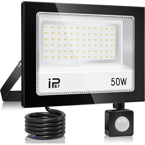 50 W LED Motion Detector Floodlight, 5000 lm Outdoor LED Spotlight, 7000 K Cool White, IP67 Waterproof Outdoor Lighting, Outdoor Wall Lighting for Garden, Patio (1/3)