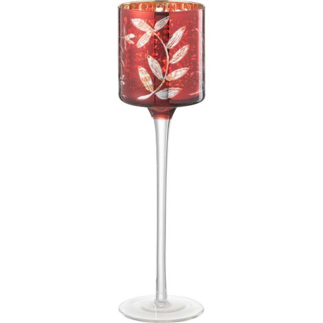 Photophore sur Pied en Verre "Feuilles" 25cm Rouge (1/5)
