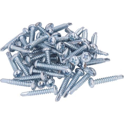 50 vis autoperceuses acier galvanisé tête ronde 4,2x16mm cruciforme, lot de 50 pièces pour fixation métal (1/5)