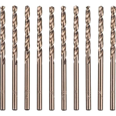 10pcs M35 HSS Cobalt Gold High Speed Steel Twist Drill Bit Set Metric 3mm x 63mm for Drilling Stainless Steel Metal (1/5)