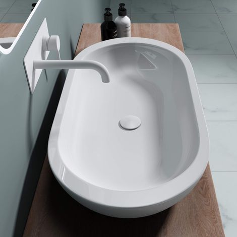 doporro Lavabo da Appoggio 80x42,5x11,5cm, Lavandino Bagno Ovale in Ceramica Nano Rivestimenti Brüssel5057