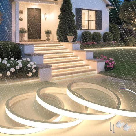 5m Neon Ruban LED Exterieur 220V Sans Fil, Silicone Néon Bandeau Led Etanche Ignifuger IP65 Bande LEDs Sans Transformateur Flexible Blanc Naturel 4000K Recoupable Pour Cuisine, Chambre (1/5)