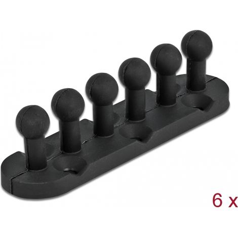 Delock Soporte de cable con 5 pasacables autoadhesivos / atornillables 6 piezas negro