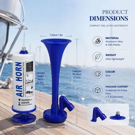 Toivize-Klaxon à Air Manuel - Aluminium/ABS - 120dB - Réutilisable et Portable pour Bateau, Sport et Sécurité - Bleu (1/5)