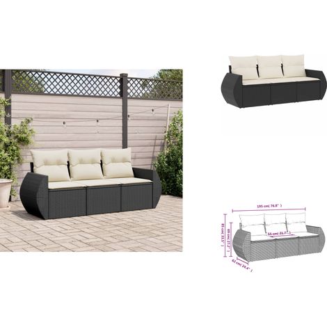 Salon de jardin 3 pcs avec coussins noir résine tressée - Ensemble Salon De Jardin - Meuble Extérieur - Résine Tressée - Rotin Synthétique - Fauteuil De Jardin (1/3)
